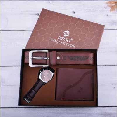 Ajándék Szett 3 Részes Pénztárca Óra Öv Barna