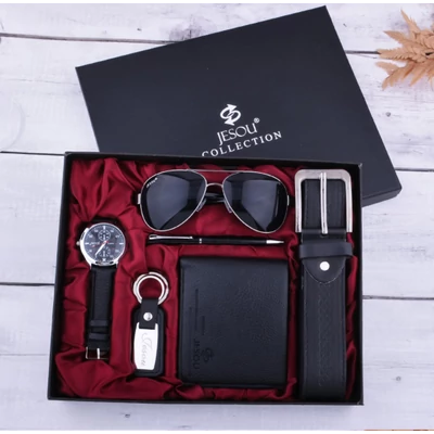 Ajándék Szett 6 Részes Pénztárca Napszemüveg Óra Öv Kulcstartó Toll Fekete