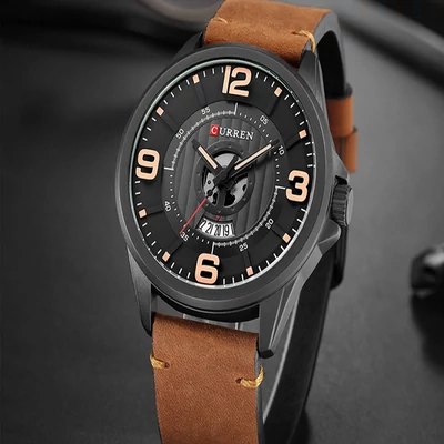 CURREN 8305 karóra fekete számlappal barna szíjjal