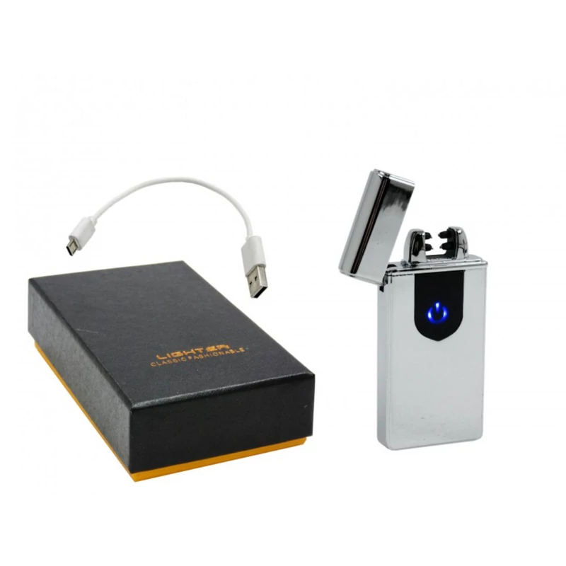 Elektromos Öngyújtó USB Kábellel Díszdobozban 3,5x7,4cm Szürke