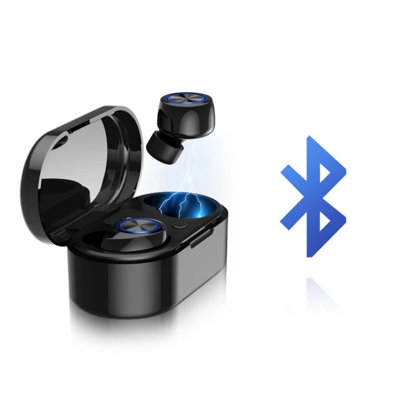 Vezeték Nélküli Headset Kijelzővel  Bluetooth Fülhallgató Tokba Épített Töltővel Fekete