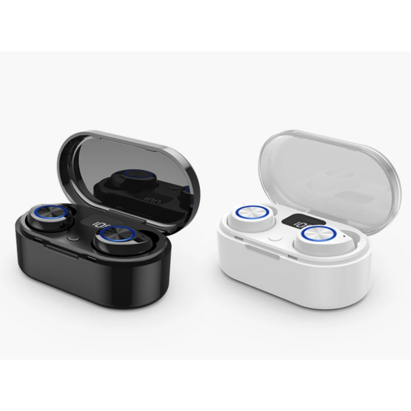 Vezeték Nélküli Headset Kijelzővel  Bluetooth Fülhallgató Tokba Épített Töltővel Fehér